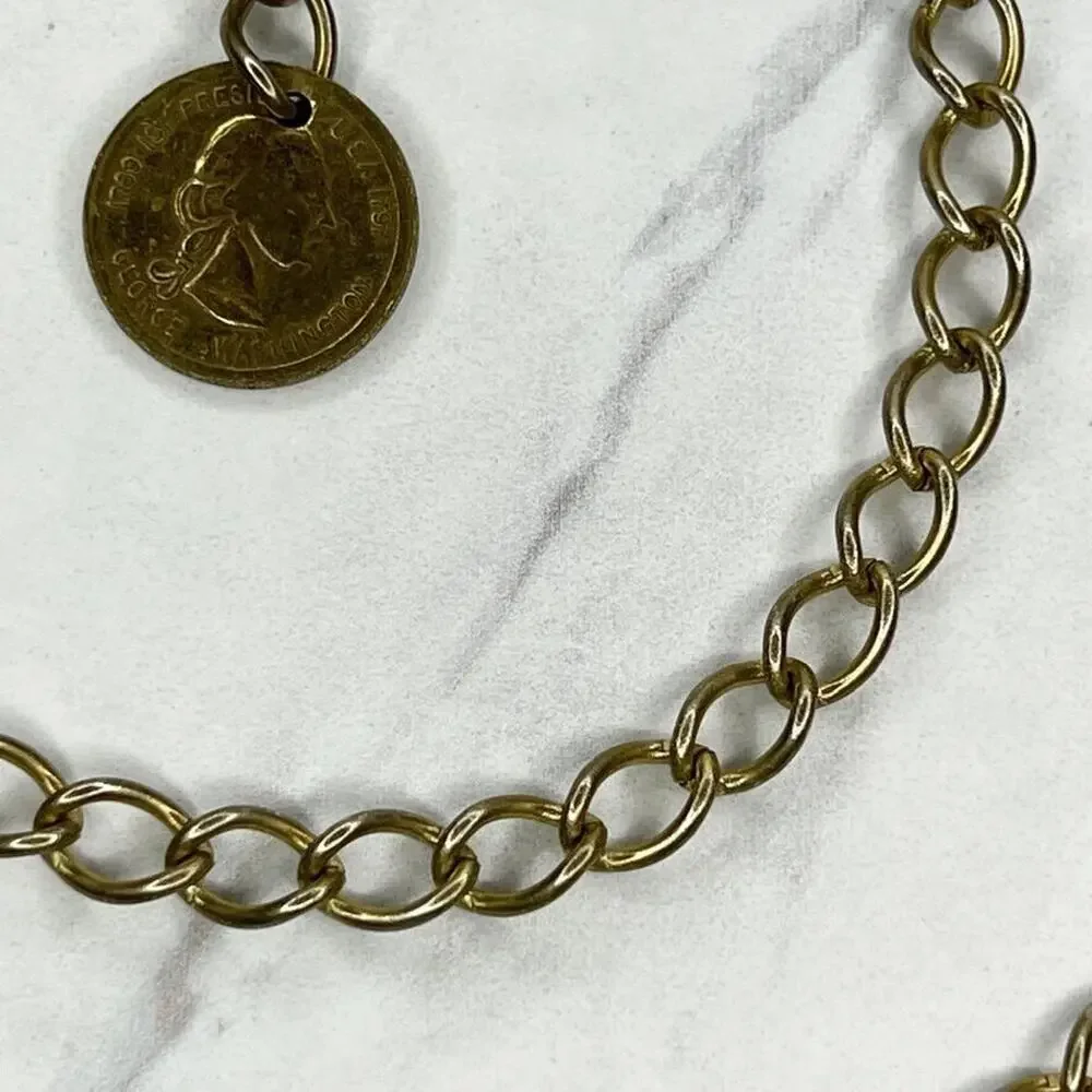 Gold Tone George Washington Coin Chain Link Belt Small (S) ✨
